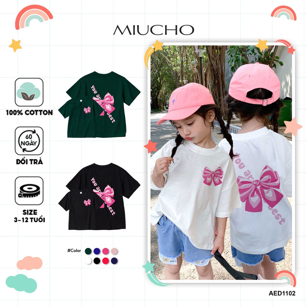 Áo thun cho bé gái form rộng thoáng mát AED1102 Miucho Kid tay ngắn cổ tròn in mix_thumbnail_1
