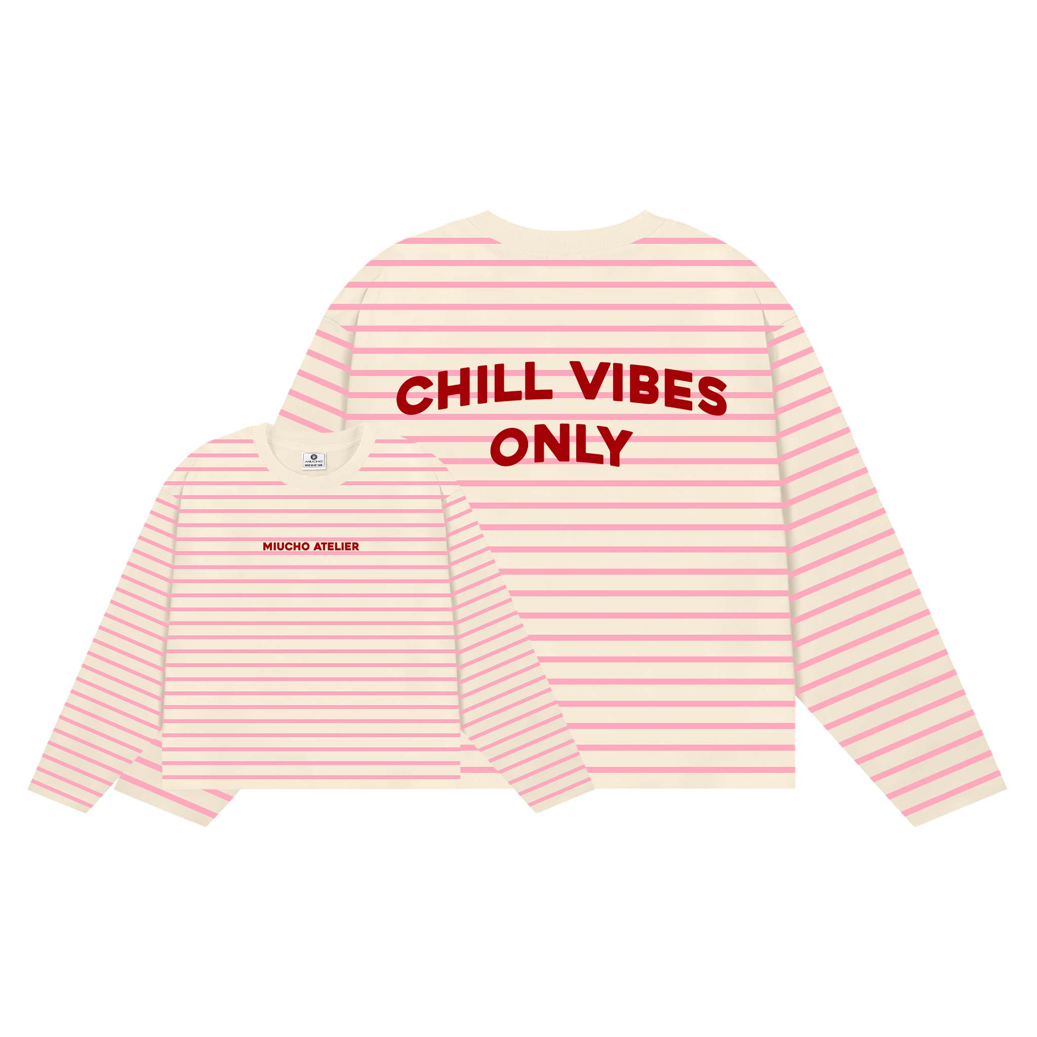 Áo thun boxy tay dài Miucho vải thun rib thoáng mát mềm mại cổ tròn Chill Vibes Only in mix 2695_thumbnail_15