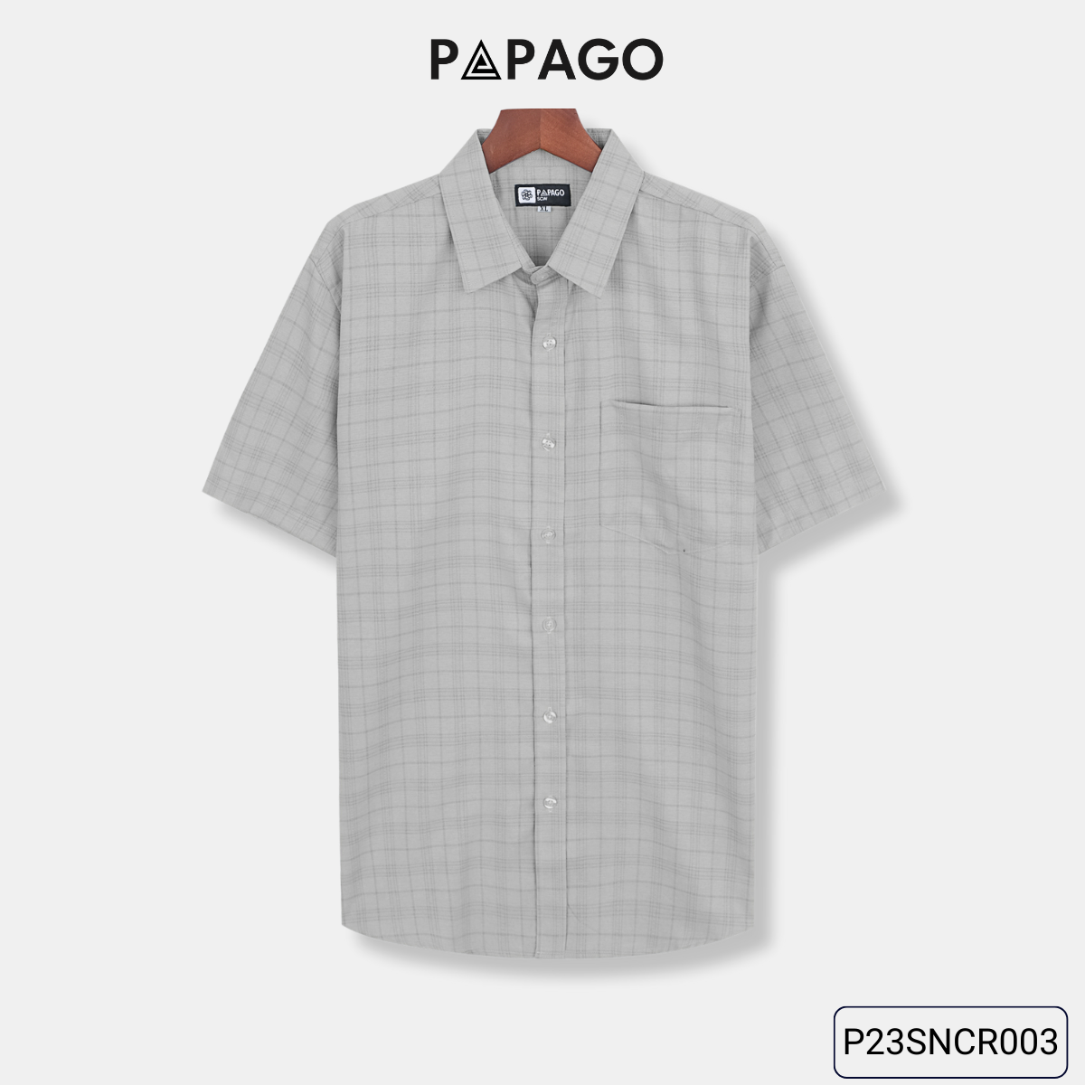 Áo sơ mi nam trung niên PAPAGO tay ngắn lai bầu sọc caro xô đũi mềm mịn cao cấp - P23SNCR003_thumbnail_10