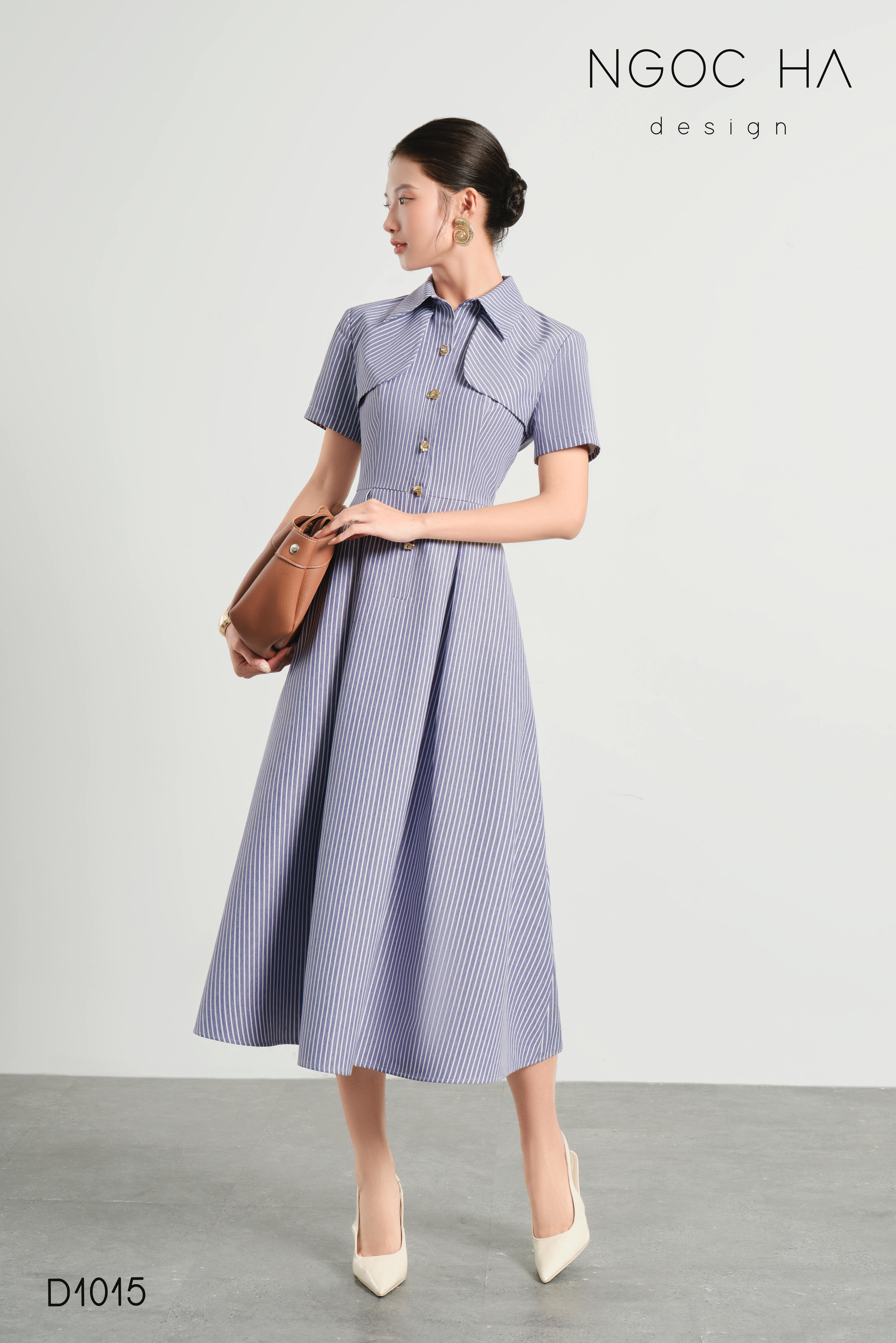 July Dress_ Đầm Sơ Mi Kẻ Sọc Xanh D1015