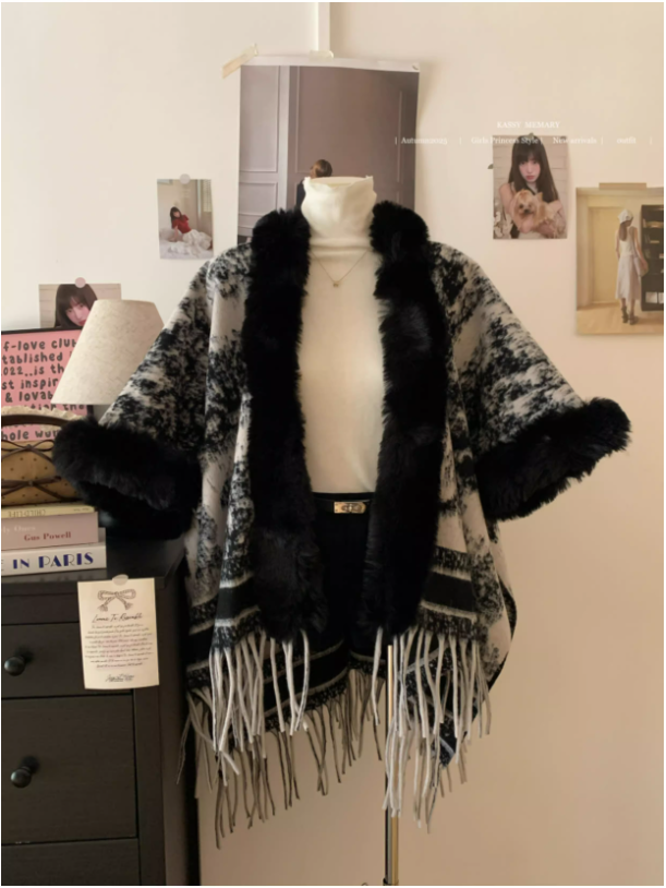 Áo Choàng Len Lông Mềm Cozy