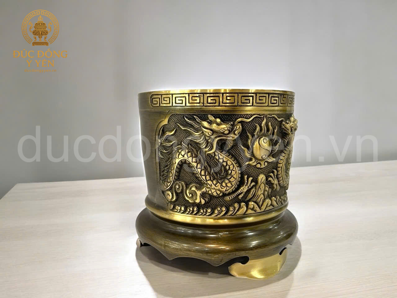 Bát thờ rồng nổi đúc đồng vàng thau làm màu giả cổ _thumbnail_2