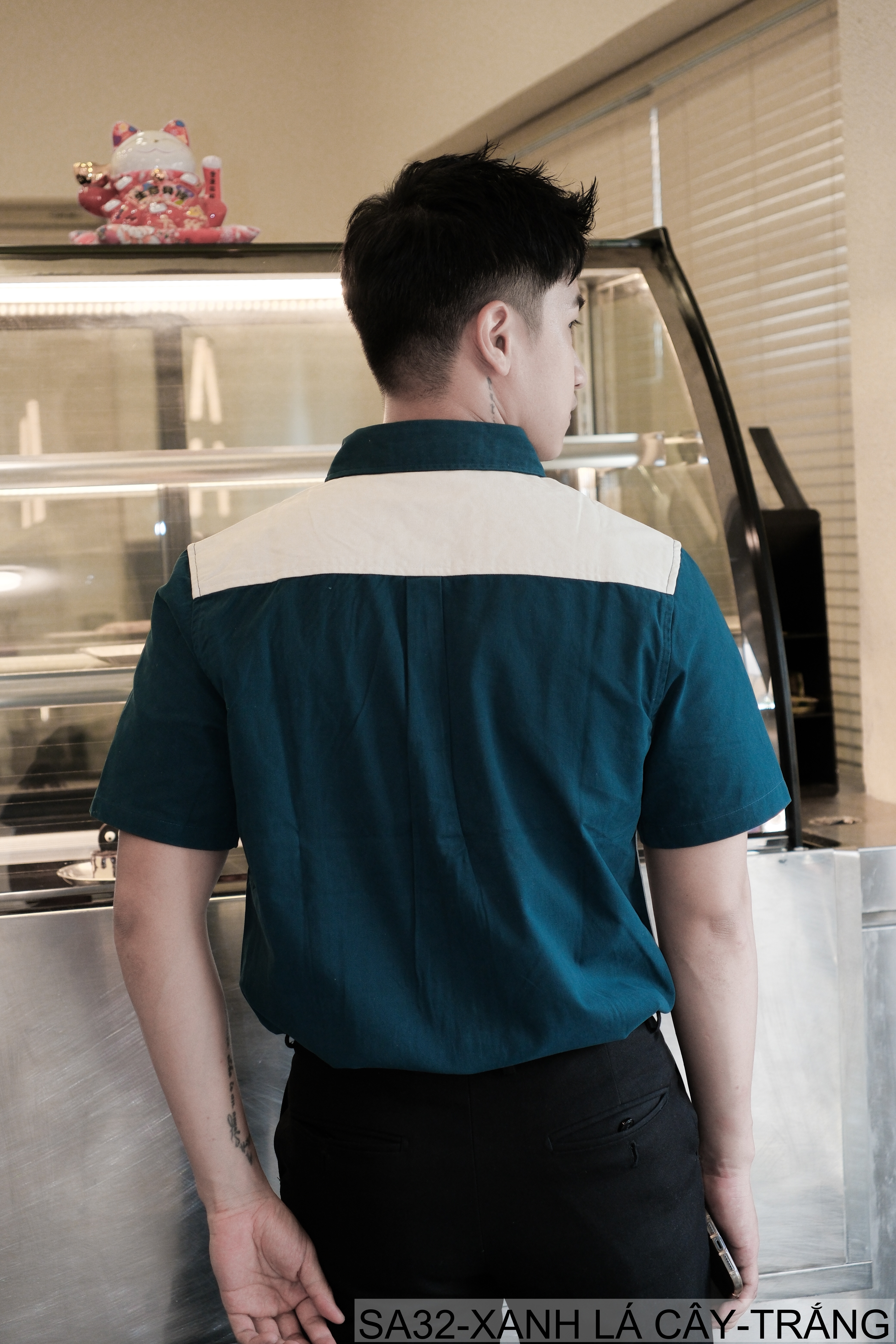 SA32 - Áo sơ mi nam phối màu tay ngắn phong cách Hàn Quốc, chất cotton 100%, dáng lỏng thoải mái_thumbnail_3