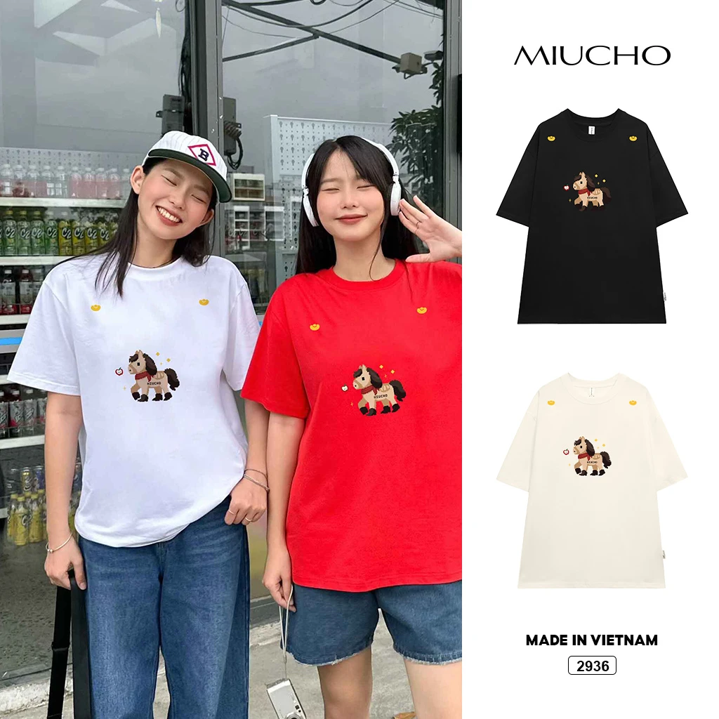 Áo thun Tết Bính Ngọ nam nữ form rộng dễ thương Miucho vải thoáng mát tôn dáng