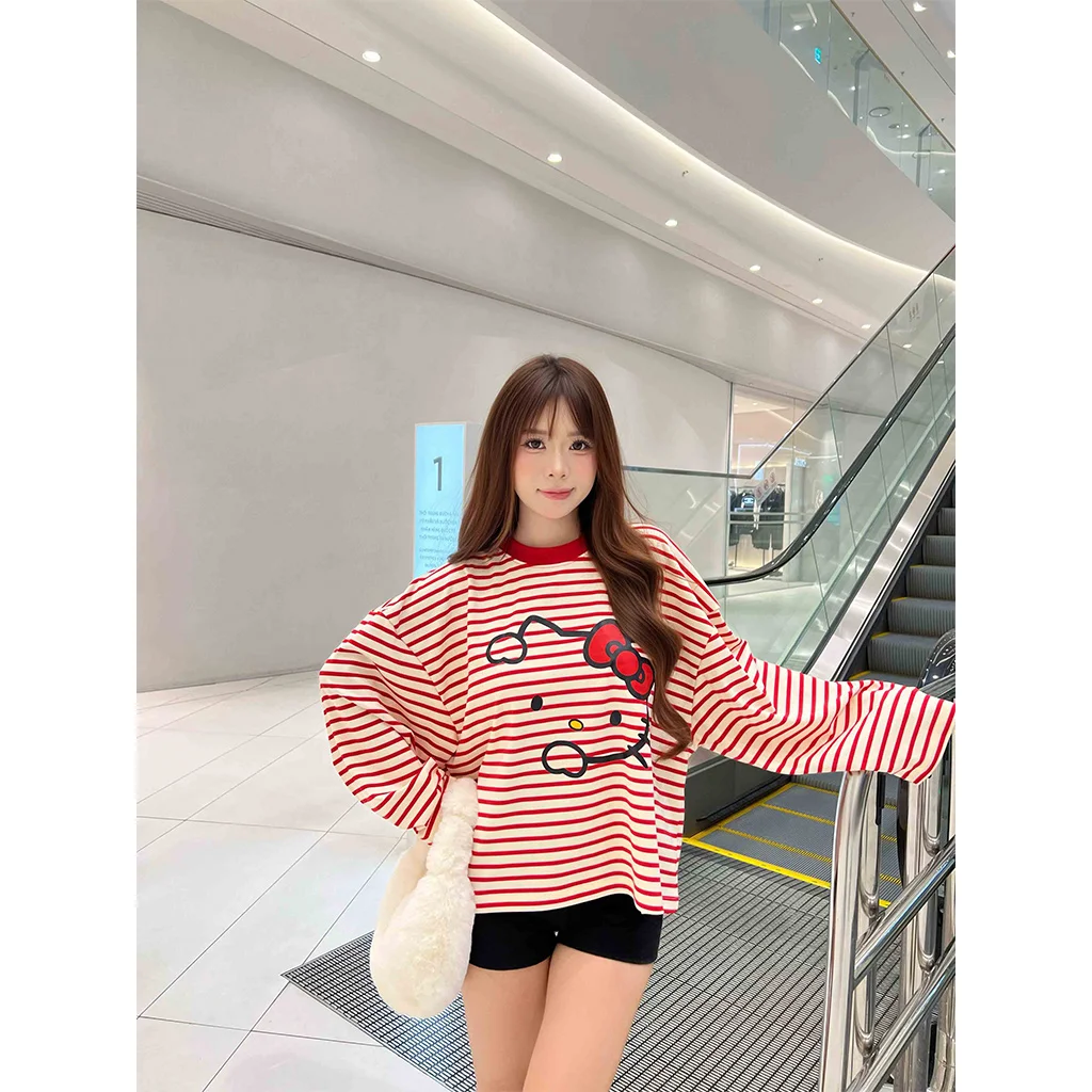 Áo thun nữ form boxy tay dài Miucho vải borip thoáng mát dày dặn hello kitty in mix 2692_thumbnail_8