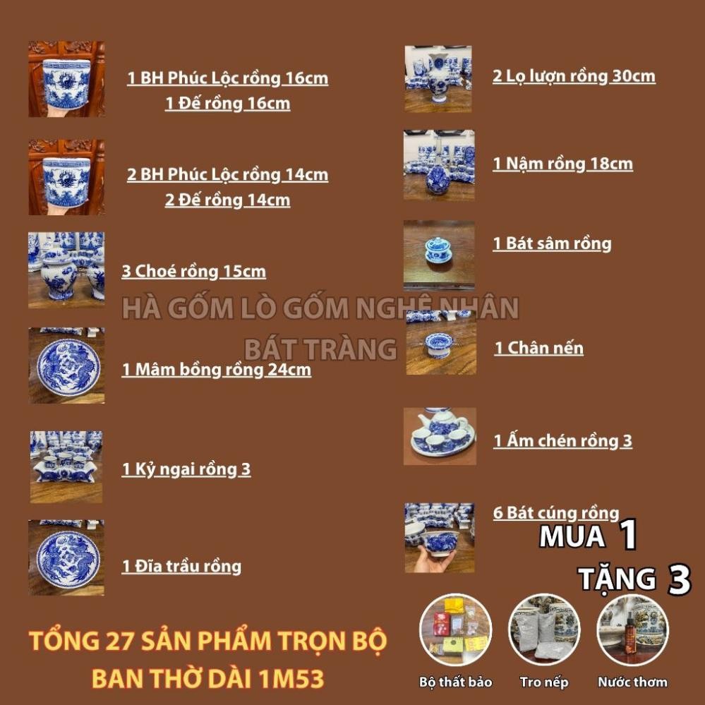 HG357 Đồ Thờ Cúng Bộ 27 món ban thờ 1M53 men lam nghệ nhân Bát Tràng chế tác TẶNG Thất Bảo, Tro Nếp_thumbnail_1