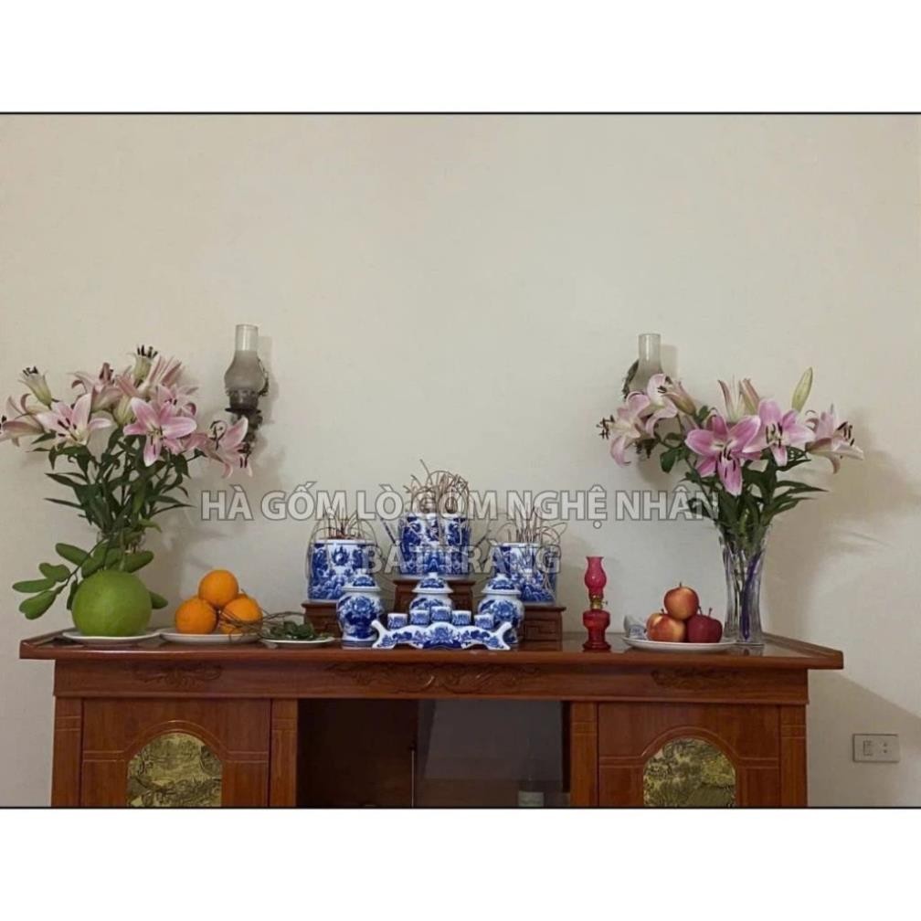 HG292 Đồ Thờ Cúng Bộ 18 món ban thờ 1M6 men lam nghệ nhân Bát Tràng chế tác TẶNG Thất Bảo, Tro Nếp_thumbnail_5