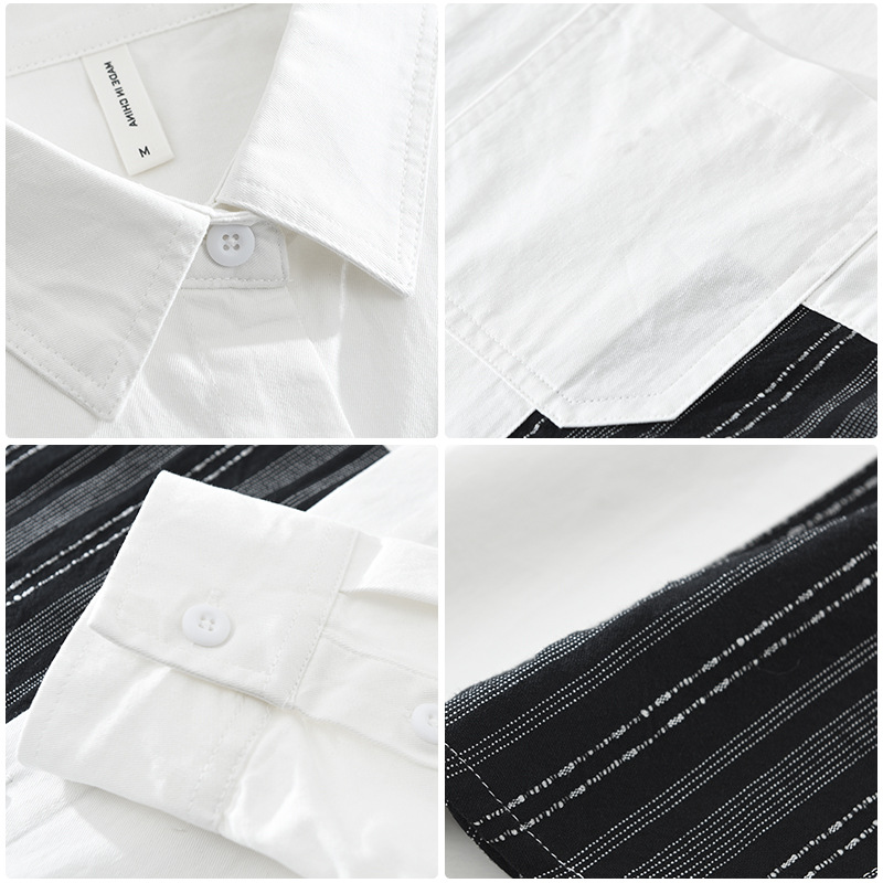 Áo Sơ Mi Dài Tay Chắp Vá Nhật Bản Nam – Phong Cách Retro Nghệ Thuật, Dáng Rộng Thời Trang_thumbnail_4