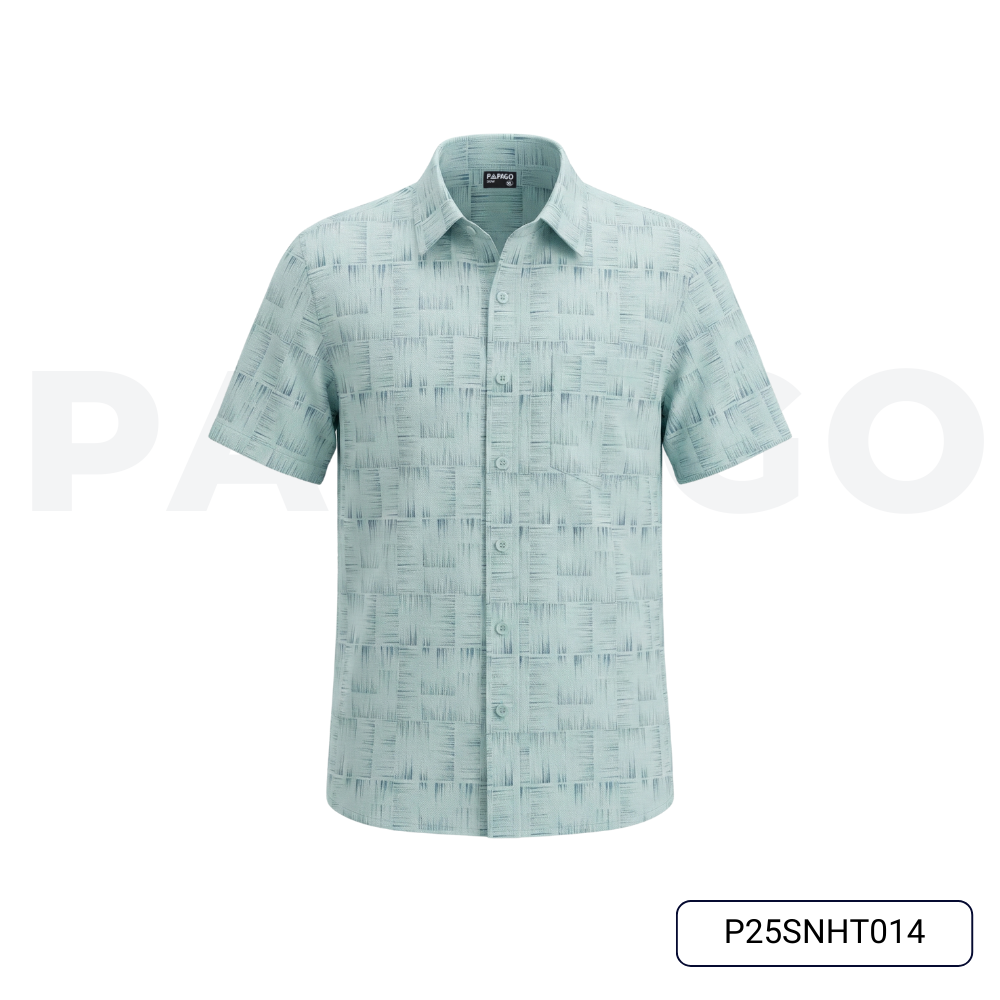 [MỚI] Áo sơ mi nam trung niên PAPAGO vải xô đũi in họa tiết tay ngắn lai ngang - P25SNHT014