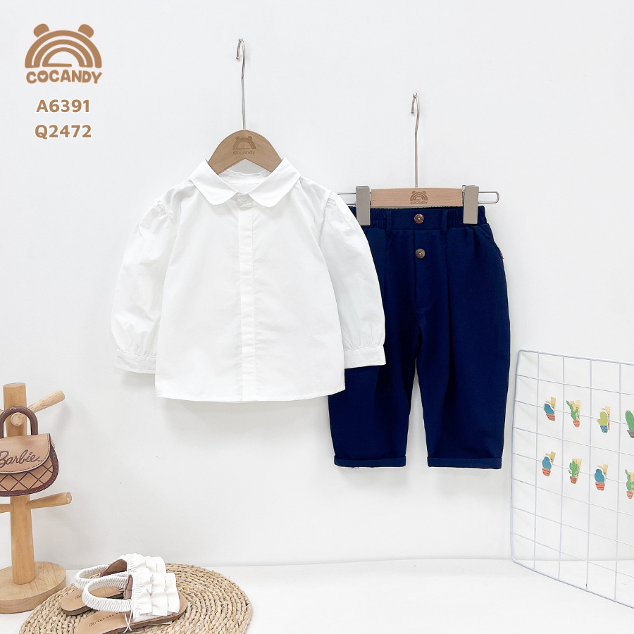 Áo dài sơ mi TRẮNG vai bồng