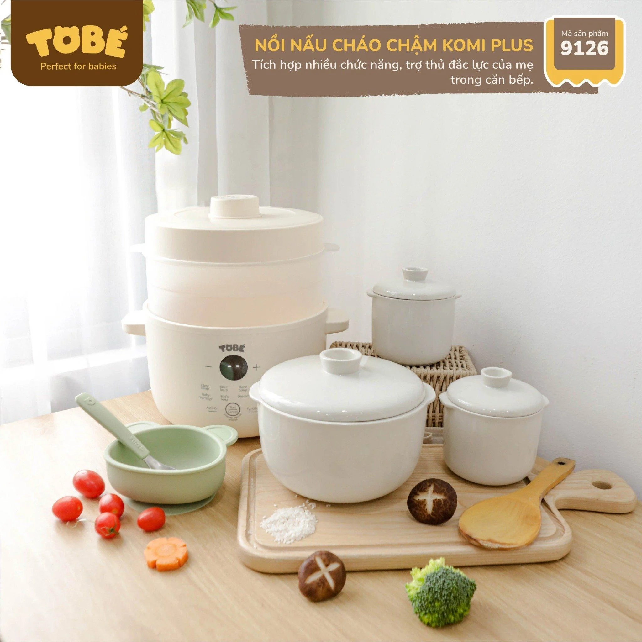 Nồi nấu cháo chậm Komi Plus ( White) TOBE_thumbnail_2