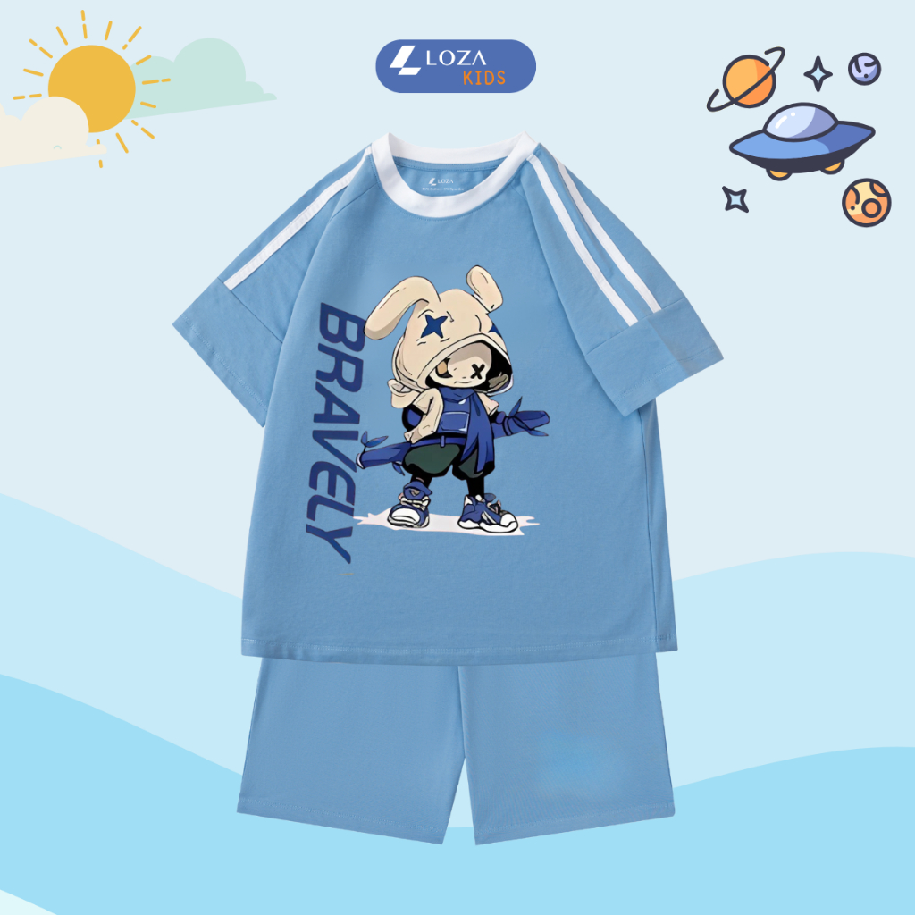 Đồ bộ bé trai phối viền in hình 'Bravely' - Loza Kids BF262_thumbnail_1