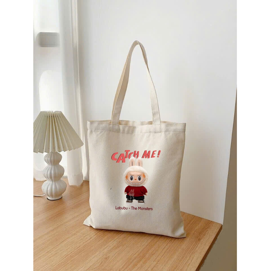 Túi tote Labubu vải canvas có túi phụ phong cách Hàn Quốc kích thước 33x37c đựng vừa A4 và laptop  - TOTE01_thumbnail_2