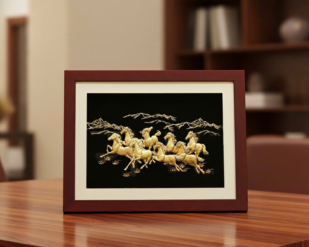 Tranh ngựa mã đáo thành công mạ vàng 24k KT 32X 25CM - Quà tặng sếp 