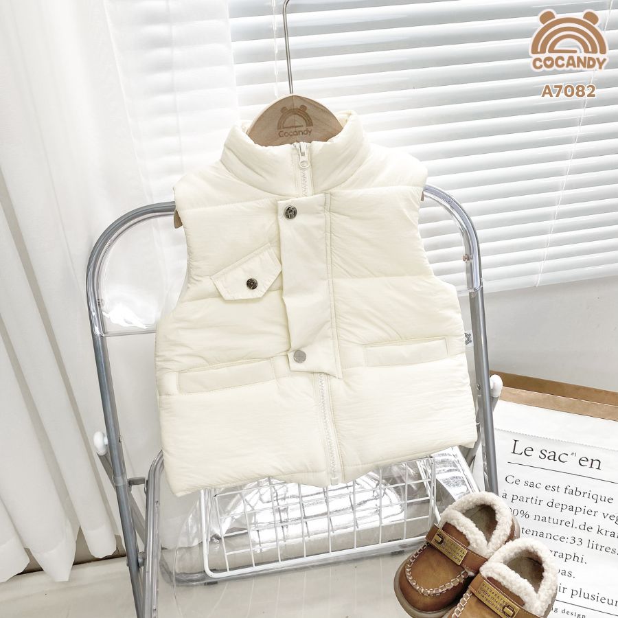 Áo gile trần bông BE ngực nắp túi giả