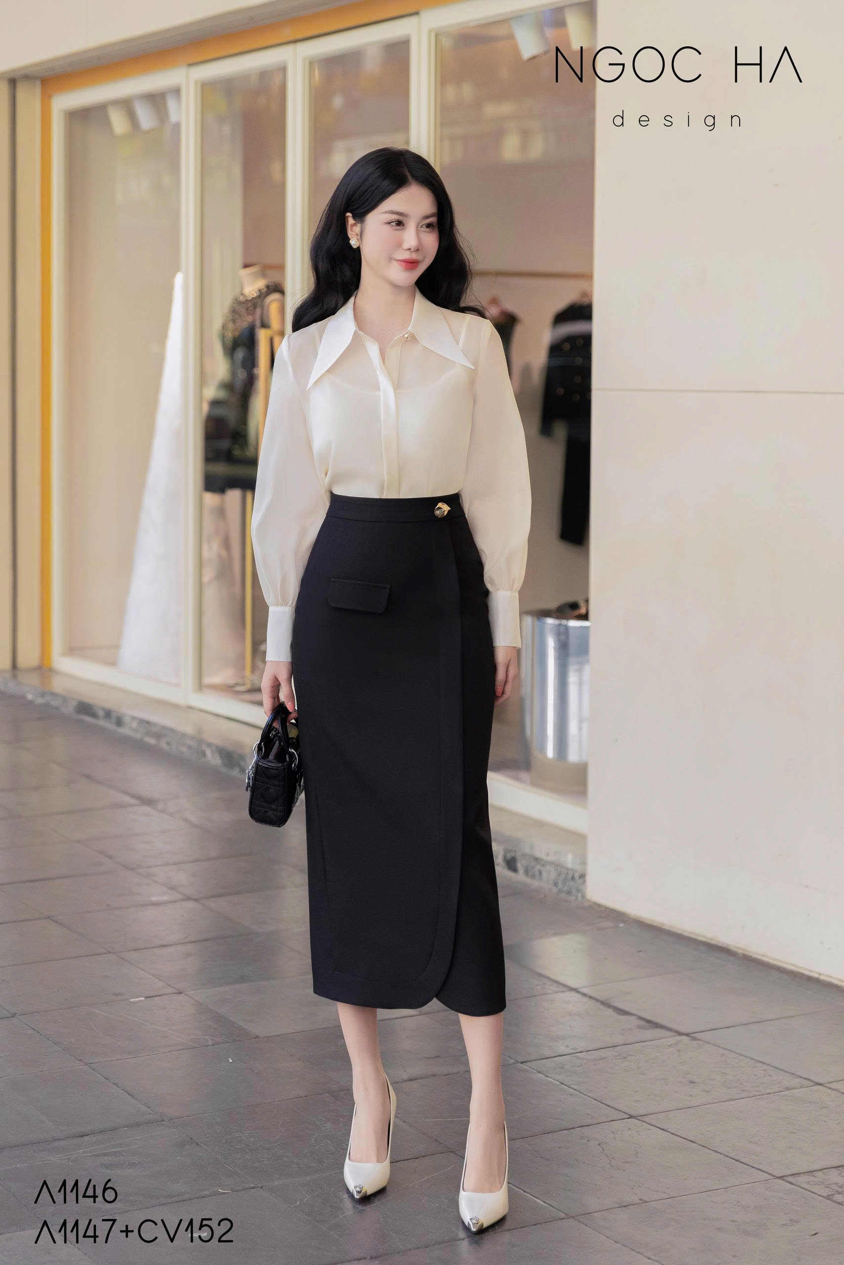 Malisa Top_ Áo Sơ Mi Tơ Mix Cúc Kim Loại A1147