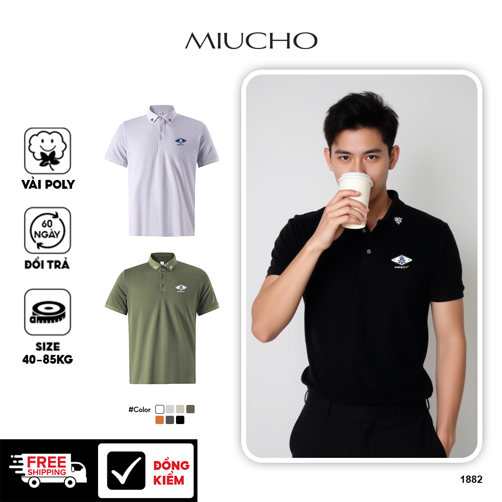 Áo polo nam form vừa 1882 Miucho Iconic vải cá sấu đứng form thoáng mát in basic_thumbnail_1