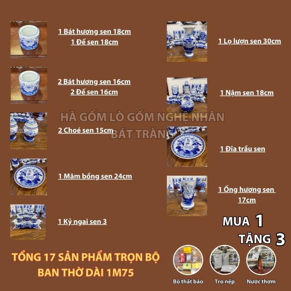HG332 Đồ Thờ Cúng Bộ 17 món ban thờ 1M75 men lam nghệ nhân Bát Tràng chế tác TẶNG Thất Bảo, Tro Nếp_thumbnail_1