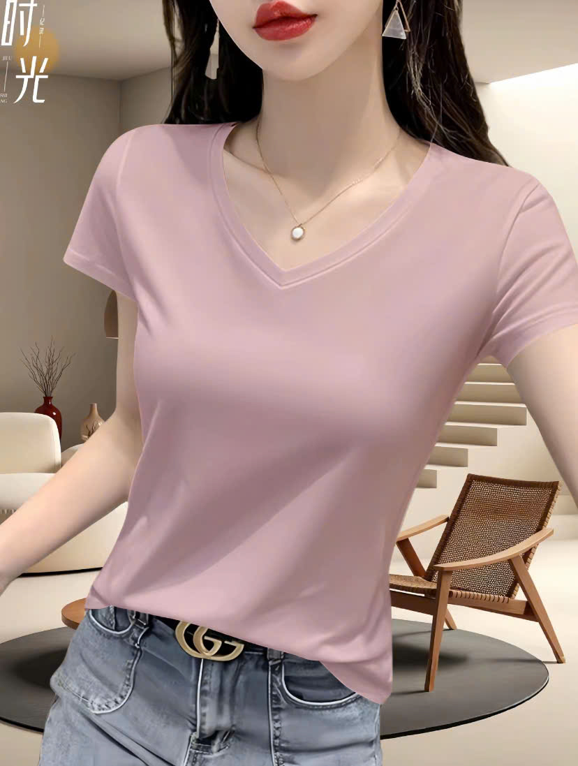 ATF020-Áo Thun Cổ Tim Trơn_thumbnail_1