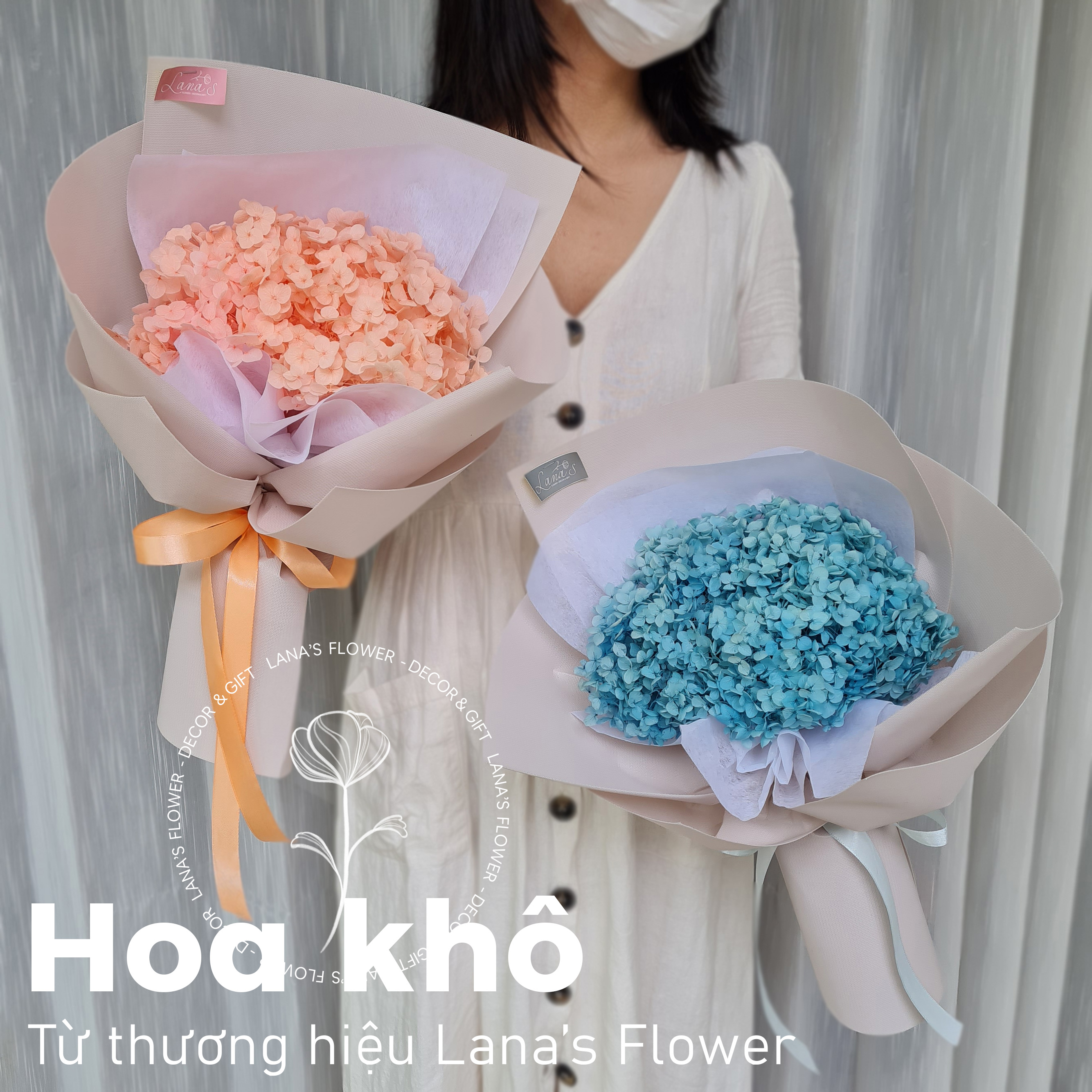 Bó hoa khô - Cẩm tú cầu (1 cành hoa)