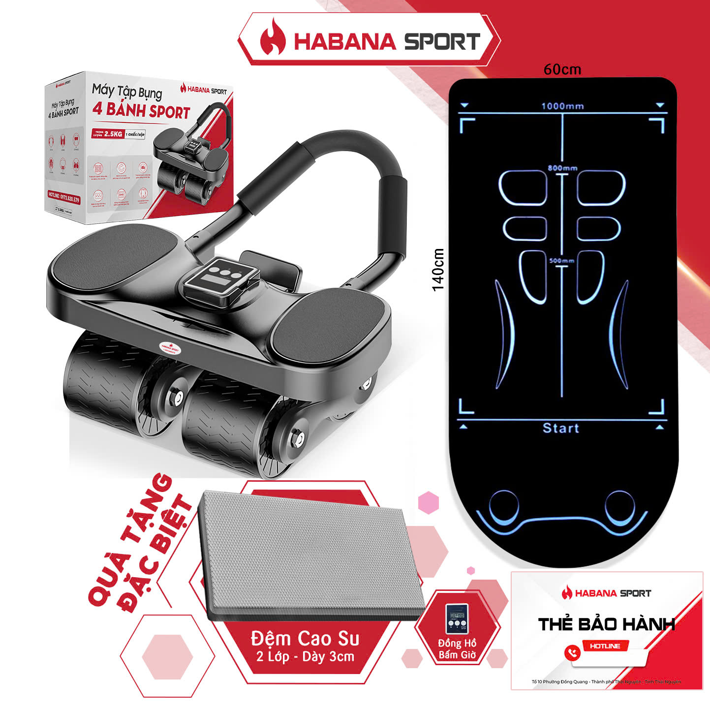 Máy Tập Bụng 4 Bánh Trợ Lực 2024 Tặng Kèm Thảm Tập Và Đệm Kê Gối