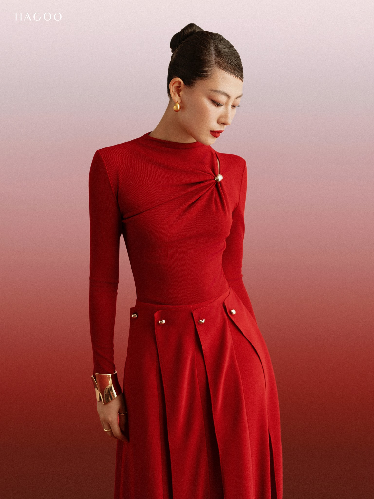 Váy xoè nhiều mảnh khuy đồng HAGOO_thumbnail_2