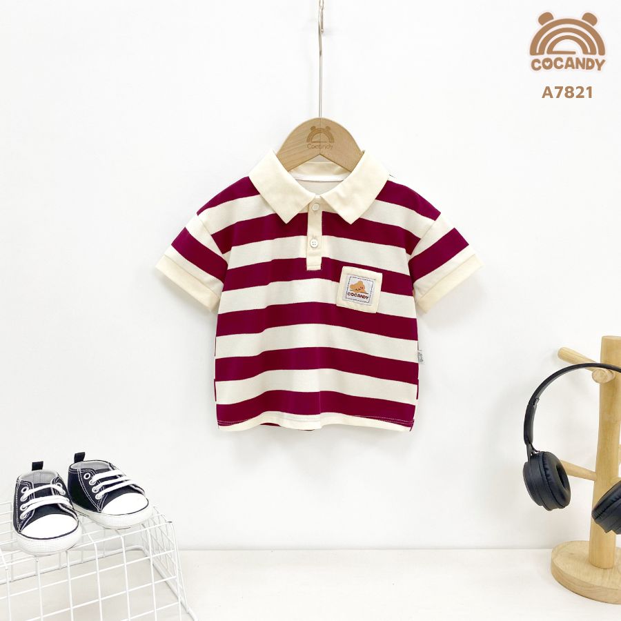 Áo cộc polo kẻ ĐỎ phối ngực tag thêu gấu_thumbnail_1