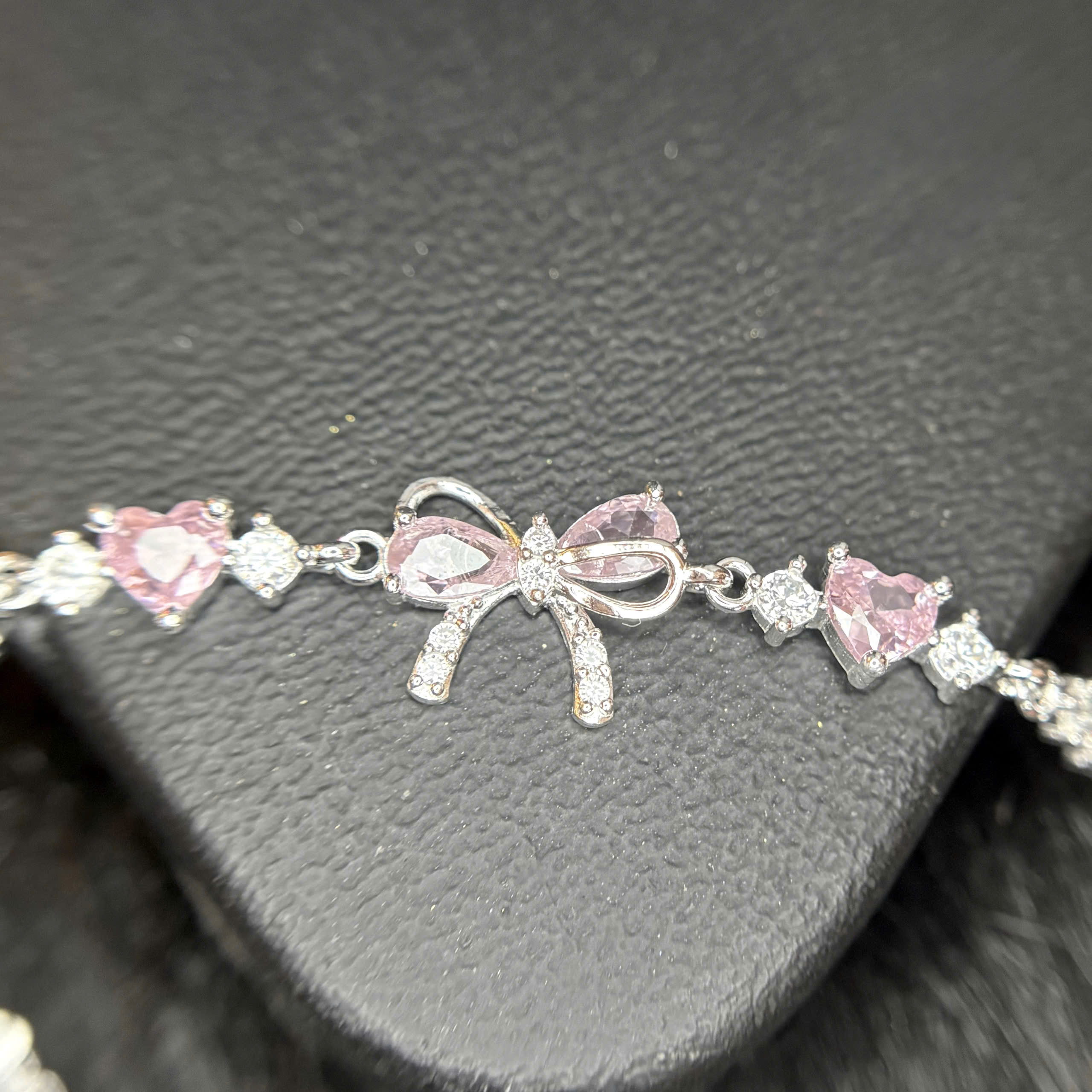 Vòng tay bạc xi bạch kim nơ hồng_thumbnail_1