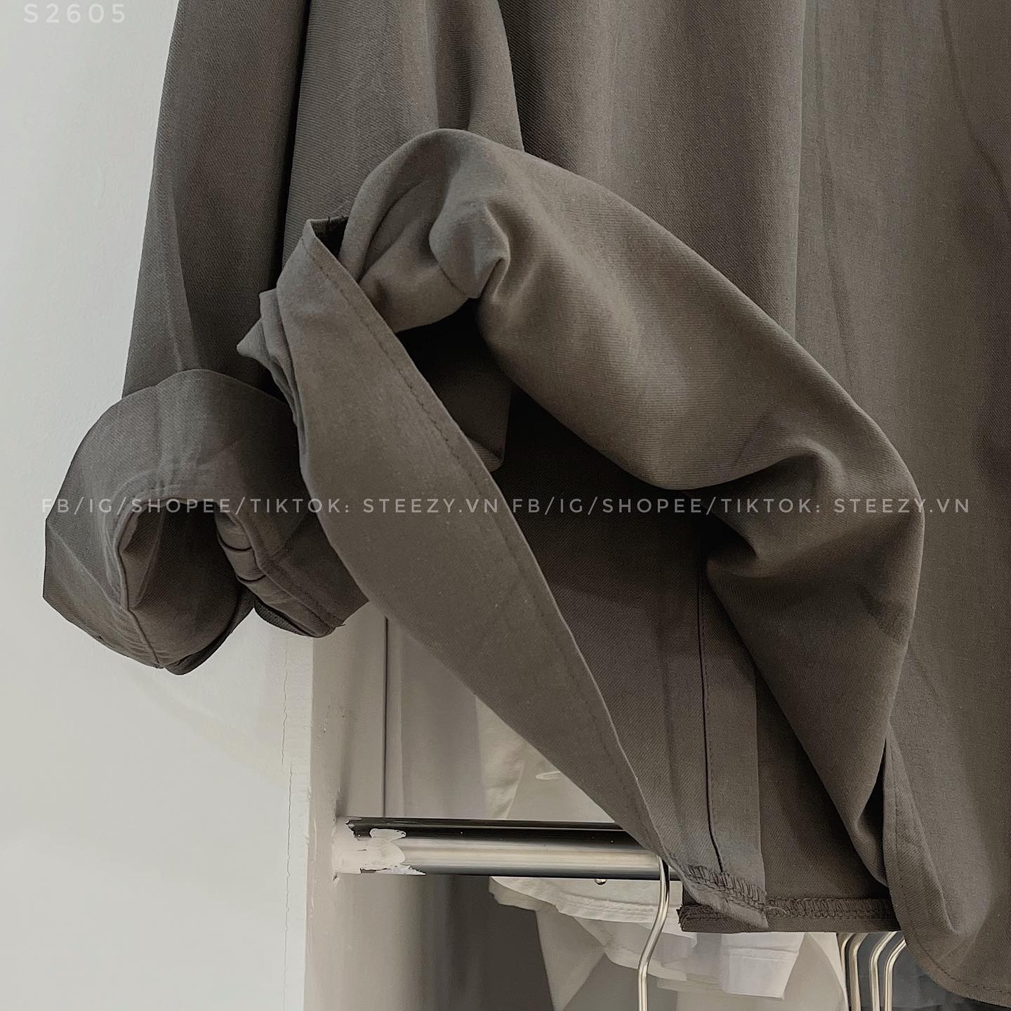 Áo sơ mi thô cotton trơn 2 nắp túi form rộng Hàn Quốc_thumbnail_10