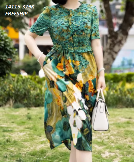 14115-Đầm xòe in hoa 3D viền nhún kết nút  cách điệu ( lụa 100 in 3D)FREESHIP_thumbnail_2