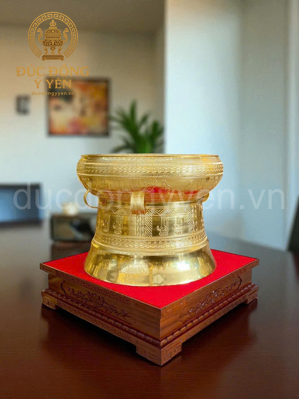 Quả trống đồng đúc đồng đỏ thiếp vàng 9999 cao cấp_thumbnail_1