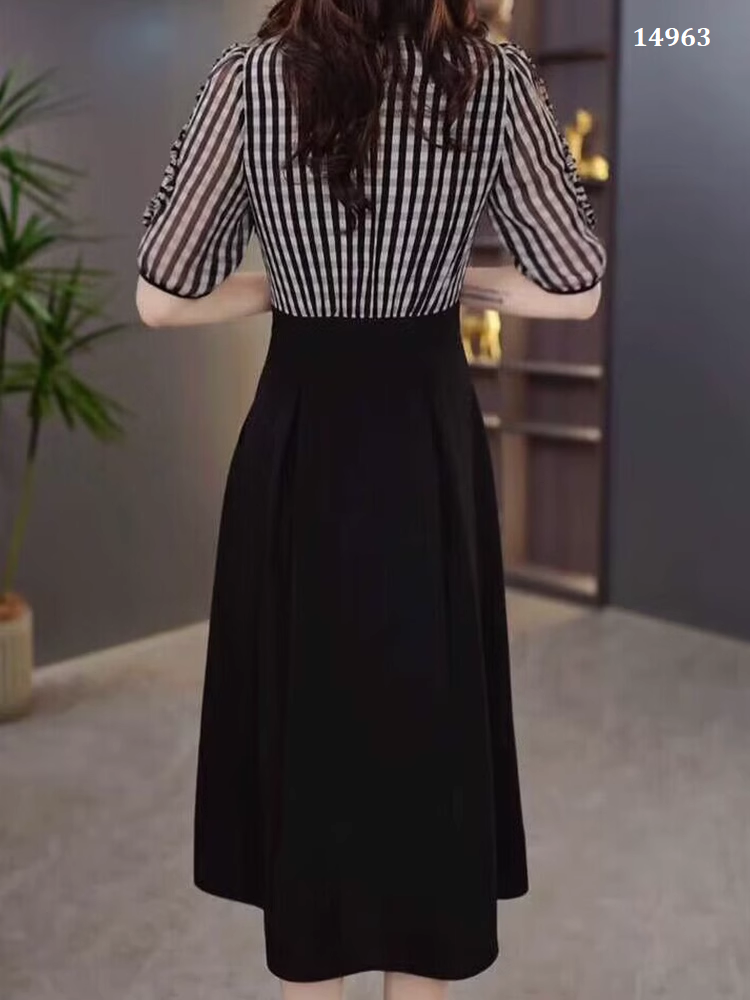 14963-Đầm xoè A phối sọc caro tay lở cách điệu (caro, chéo nhật)_thumbnail_1