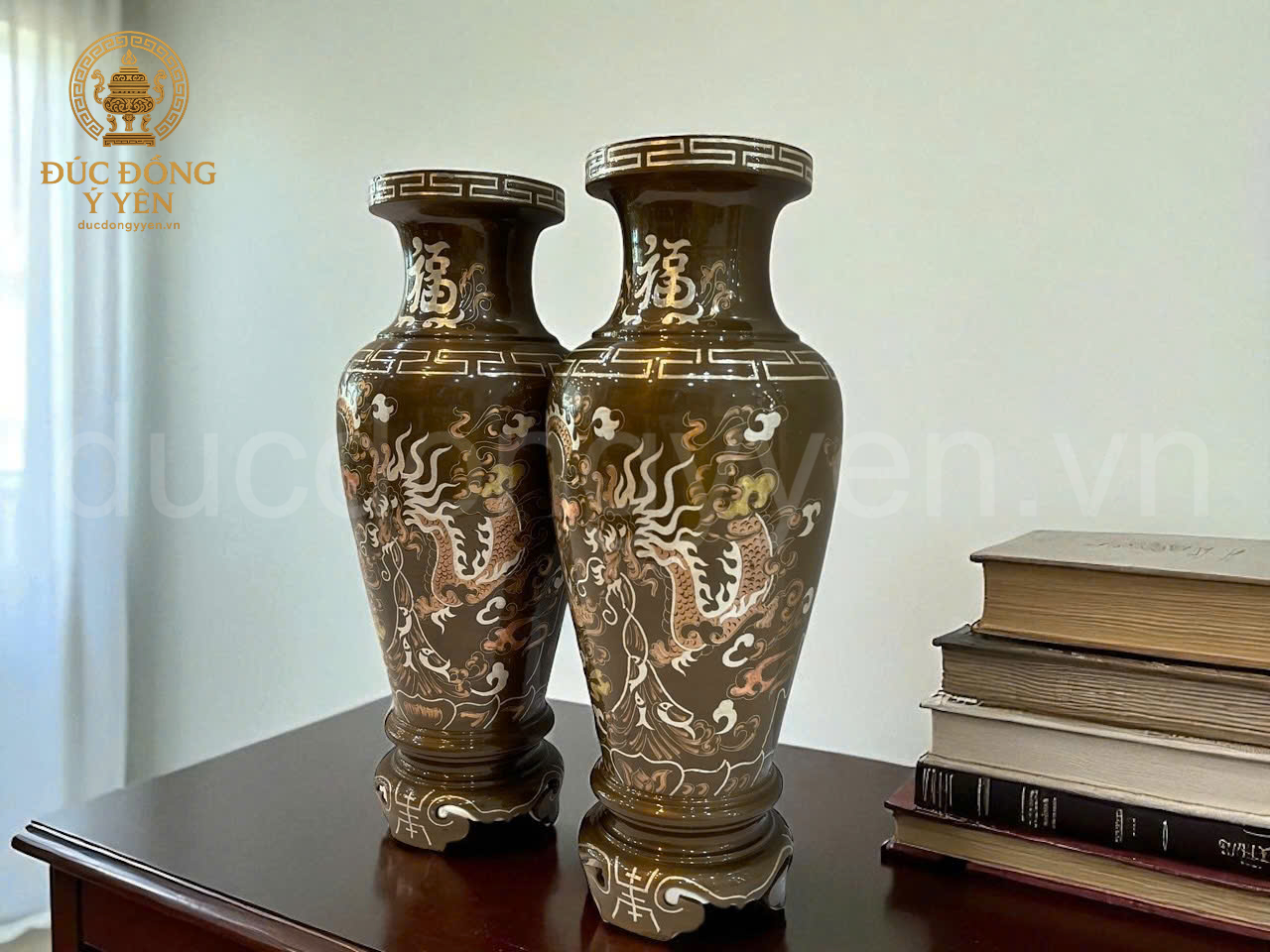 Lọ hoa đúc đồng đỏ khảm tam khí _thumbnail_1