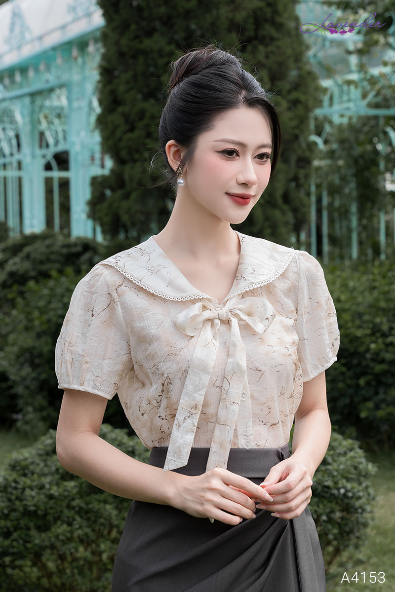 Áo sơ mi cổ sam phối ren A4153