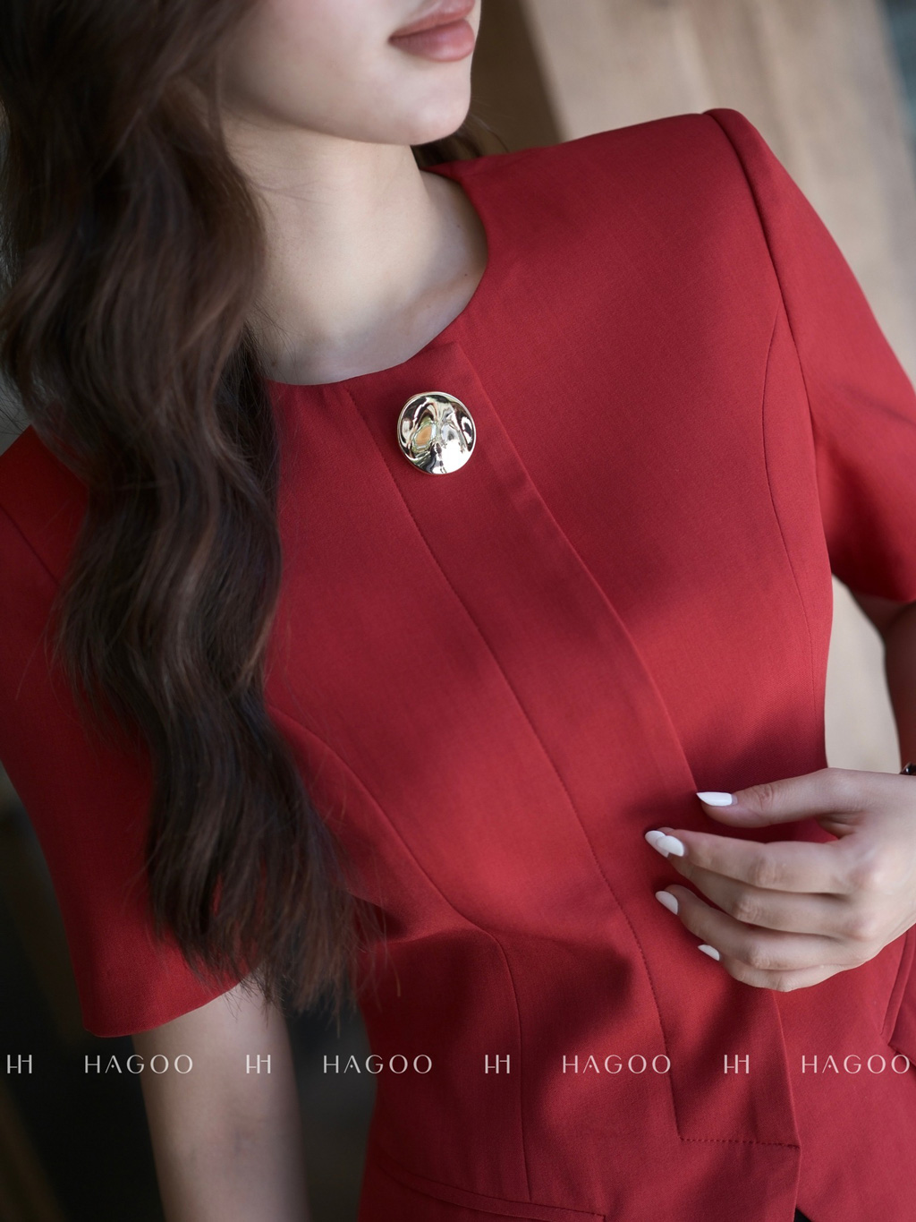 Áo ký giả cổ tròn cúc đồng HAGOO_thumbnail_2