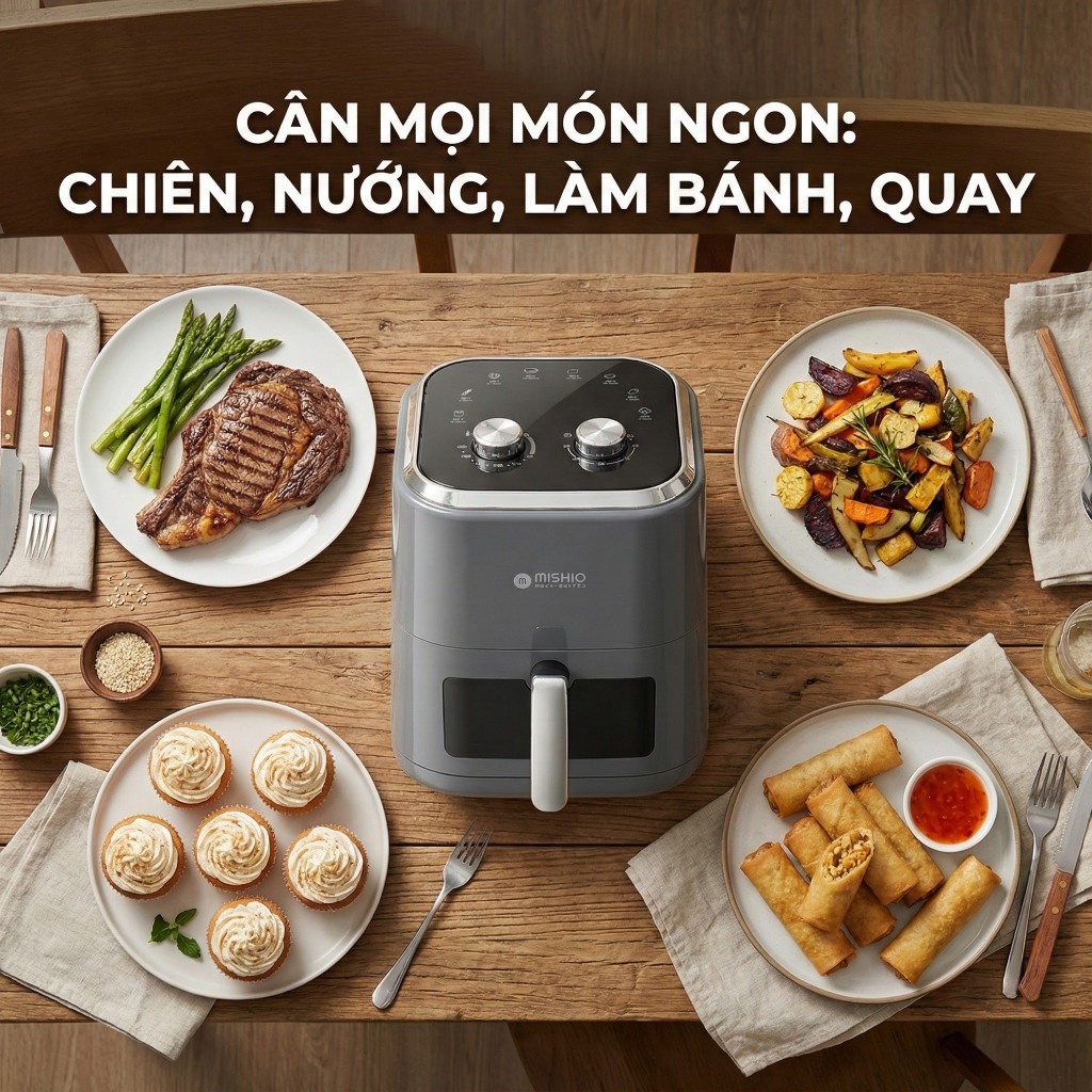 Nồi chiên không dầu 6L Mishio MK408, Công Suất 1350W, Màu Xám Sang Trọng, Bảo Hành 24 Tháng_thumbnail_5