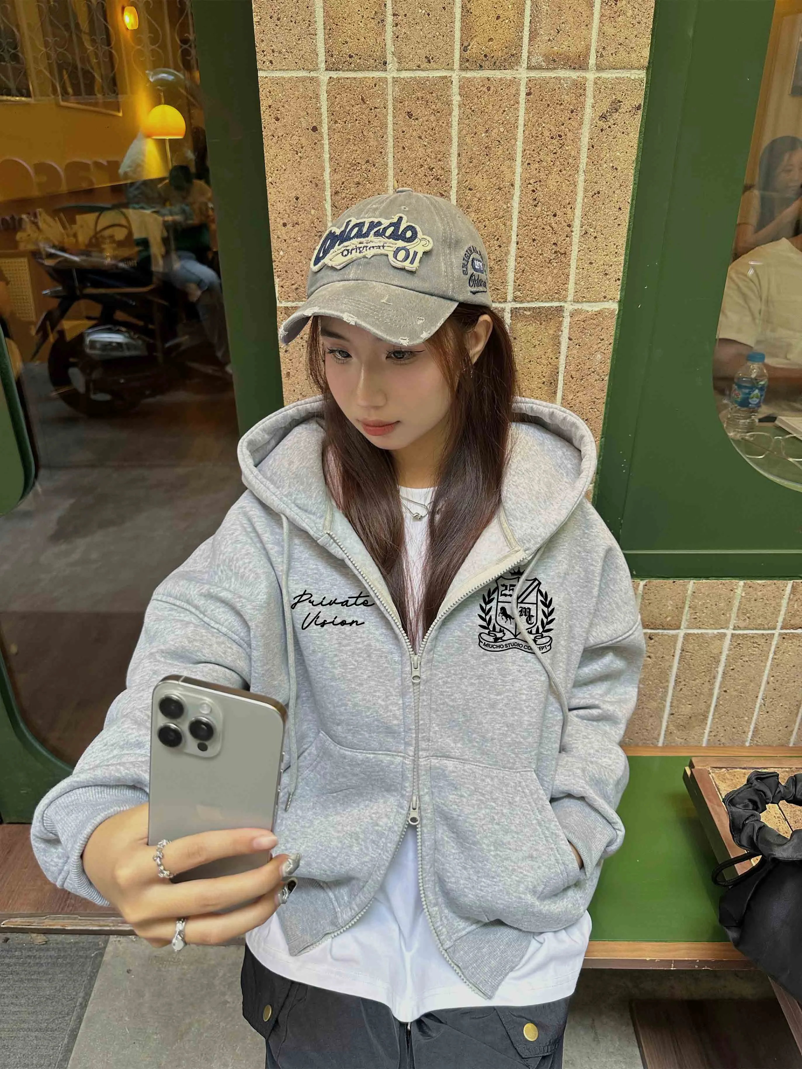 Áo hoodie zip form boxy phong cách vintage 2474 Miucho chất vải nỉ bông dày dặn cao cấp in mix_thumbnail_5