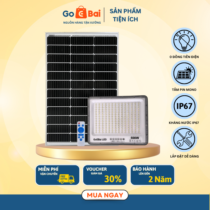 Đèn Pha Năng Lượng Mặt Trời 500W Mắt Ngọc - Goebai LED