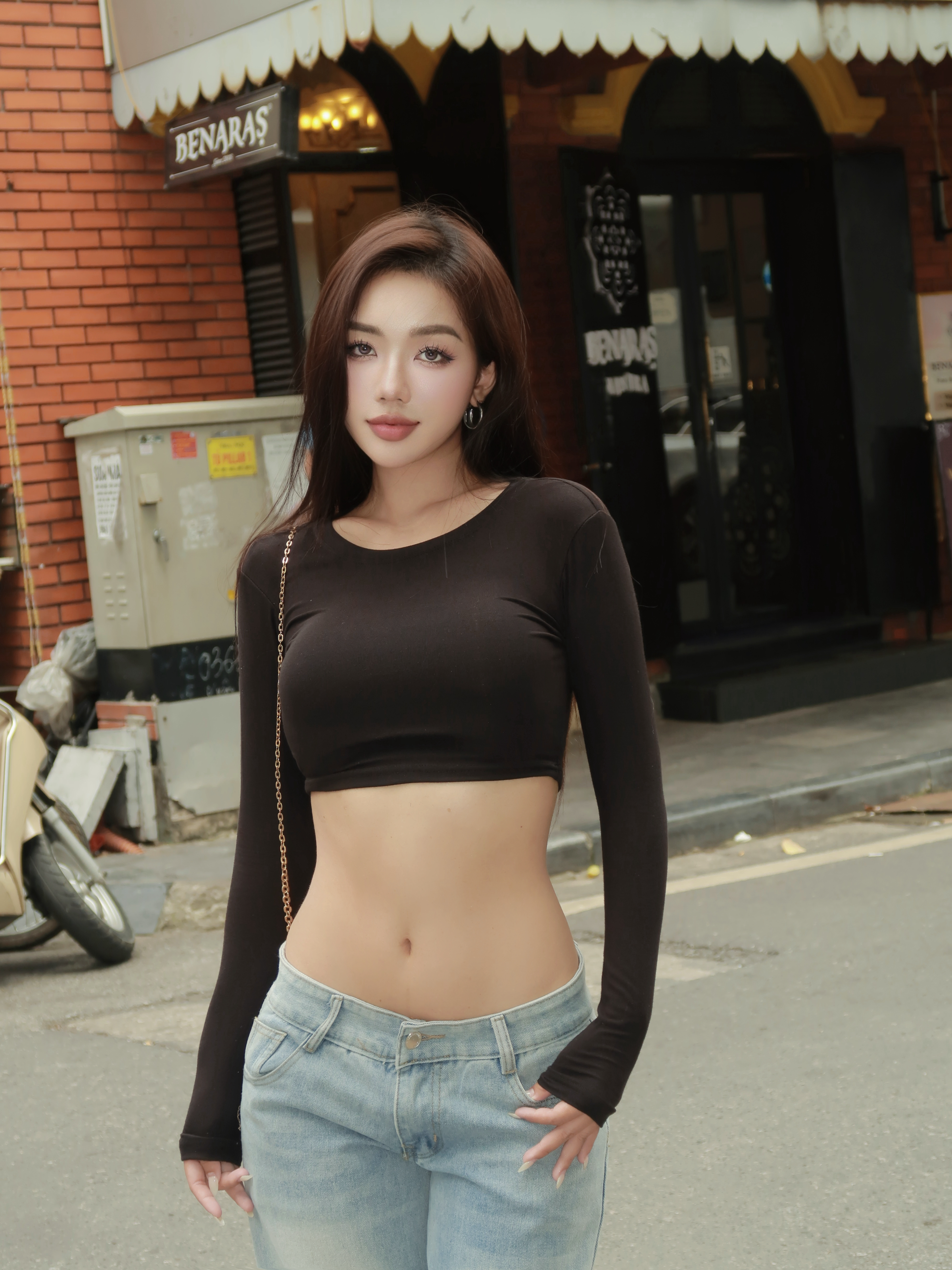 Áo tay dài ôm body croptop Beezy cổ tròn AT00044 vải visco 4 chiều hack dáng mềm mại thoáng mát_thumbnail_3