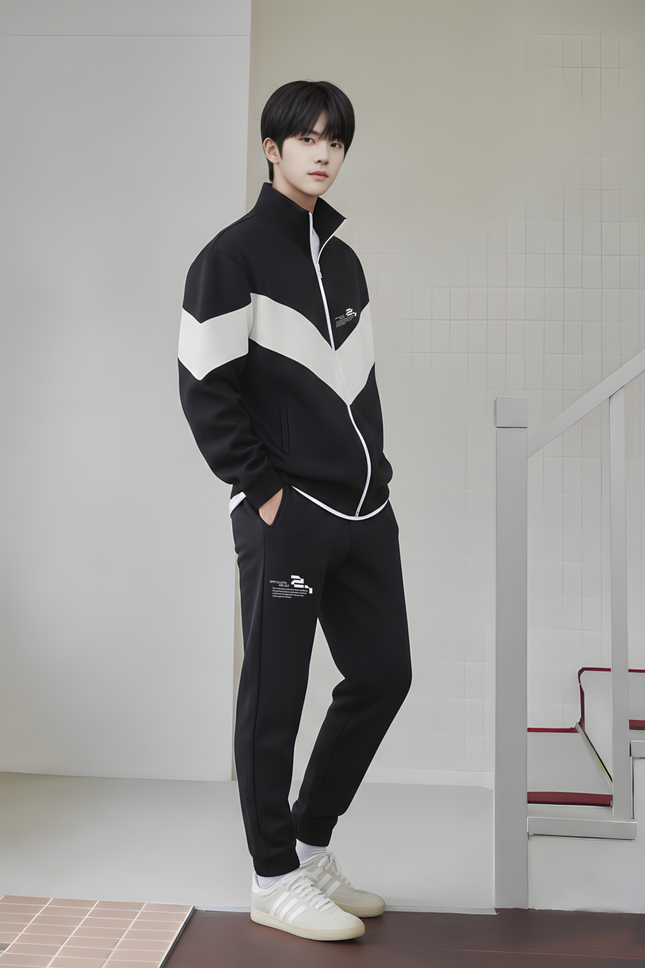 Áo khoác nỉ đen phối sọc trắng_thumbnail_2