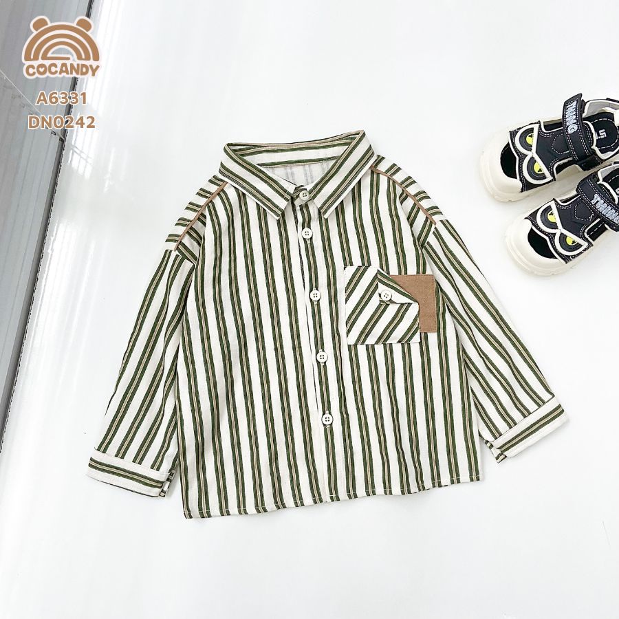 Áo dài BE sọc XLÁ túi ngực phối NÂU_thumbnail_4