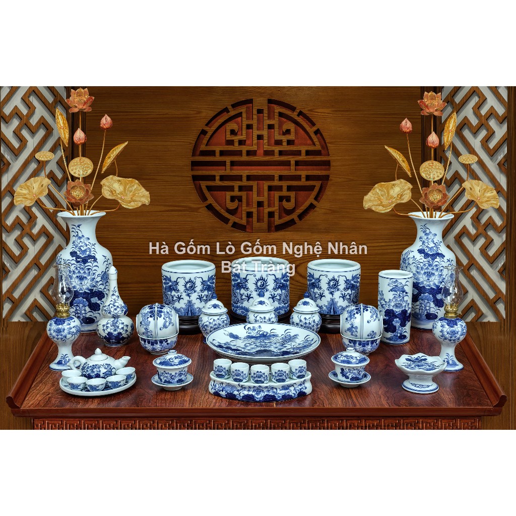 1m -1m4 Đồ Thờ Cúng Men Lam Vẽ Kỹ Ban - Lò Gốm Nghệ Nhân Chế Tác Bát Tràng Cao Cấp_thumbnail_3