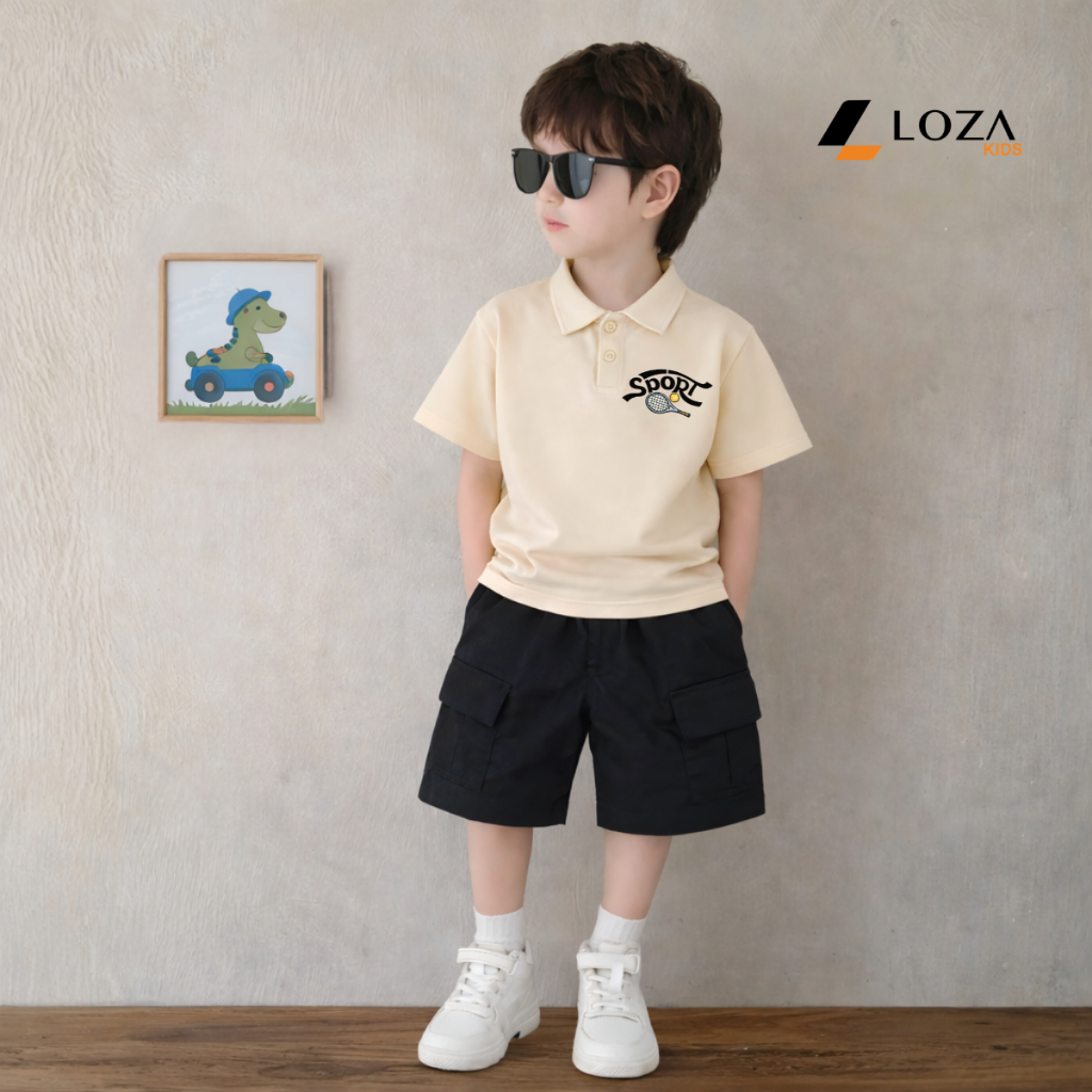 Set bộ Polo bé trai hình chữ SPORT - Loza Kids BU598 BU598