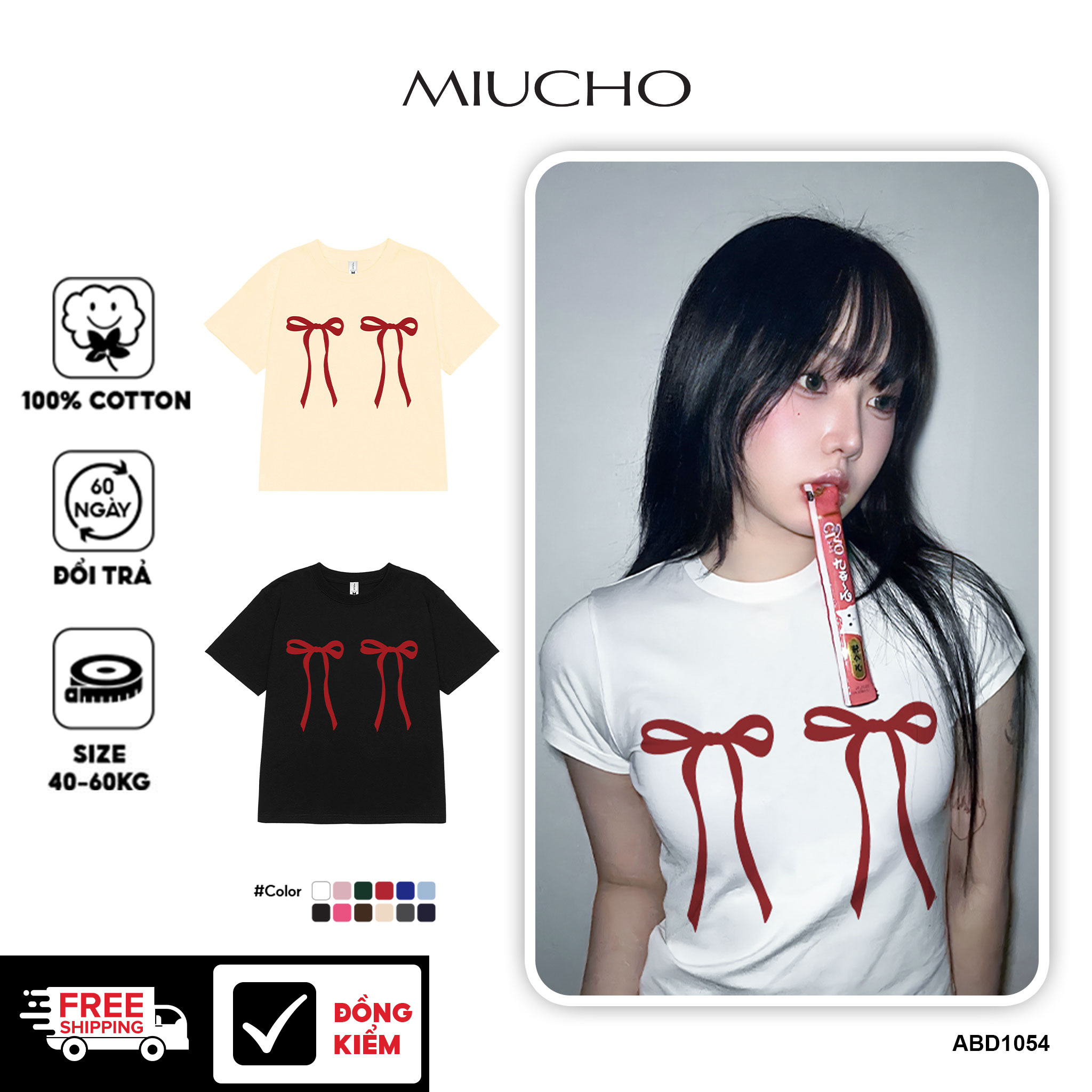 Áo thun baby tee form ôm xinh xắn hình nơ ABD1054 Miucho tay ngắn Cổ tròn hotrend in artwork_thumbnail_1