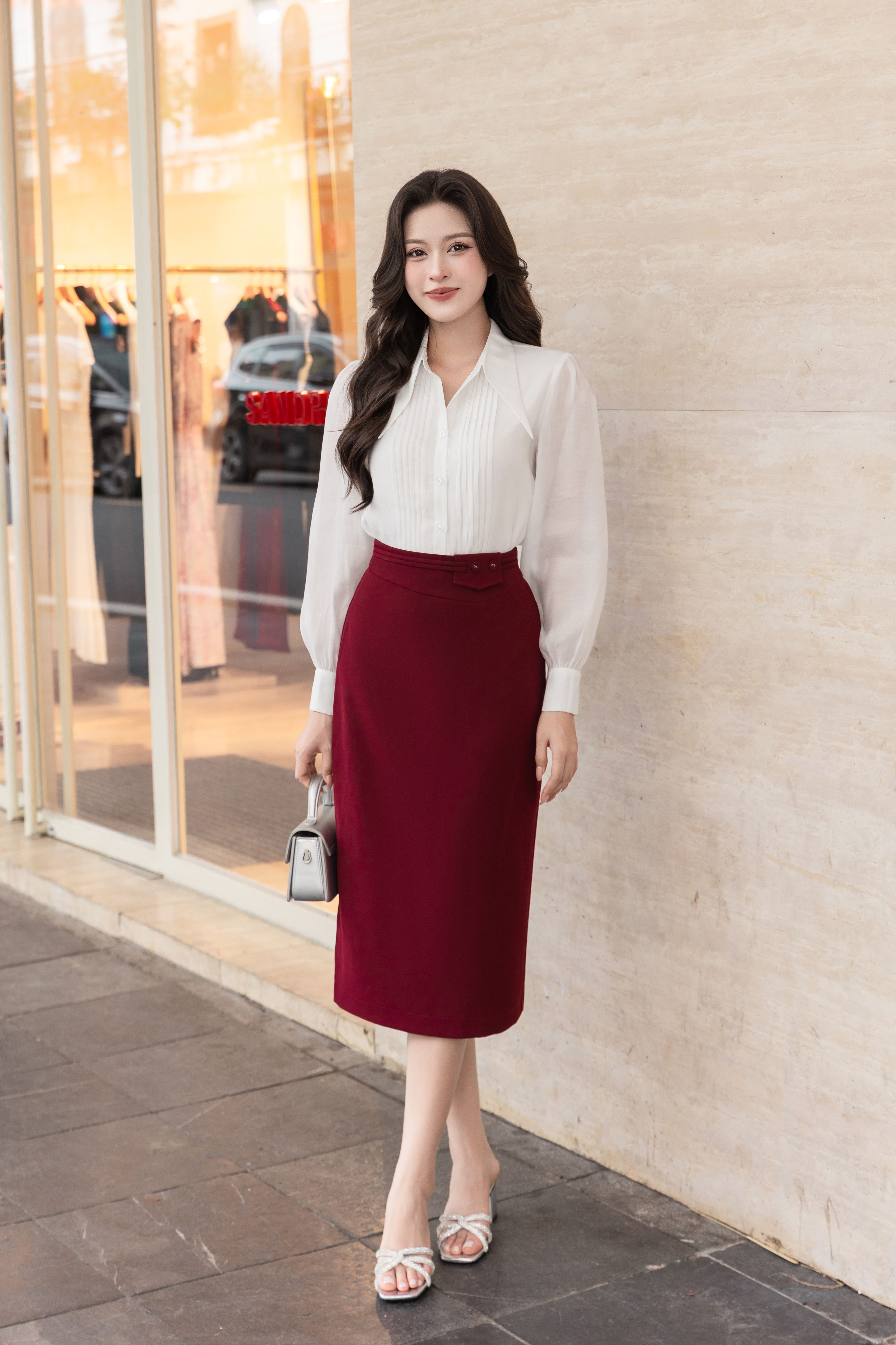 Áo sơ mi tơ tay dài phối gân nẹp A4208_thumbnail_2