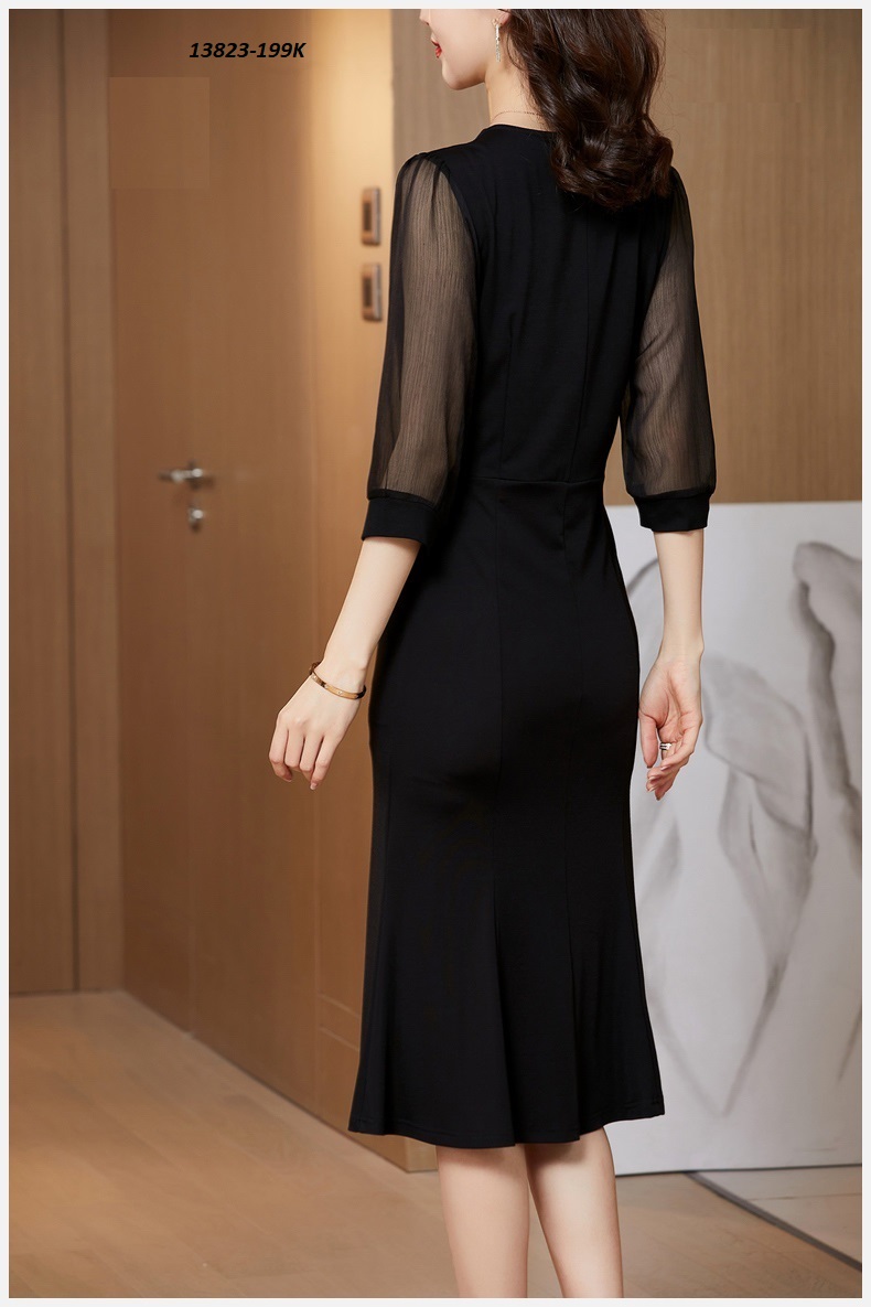 13823-Đầm suông đuôi cá phối tay voan ( cát nhật, voan ) FREESHIIP_thumbnail_1