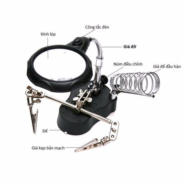 Kính lúp kẹp soi hàn mạch điện tử có đèn 2 Led và gác mỏ hàn_thumbnail_2