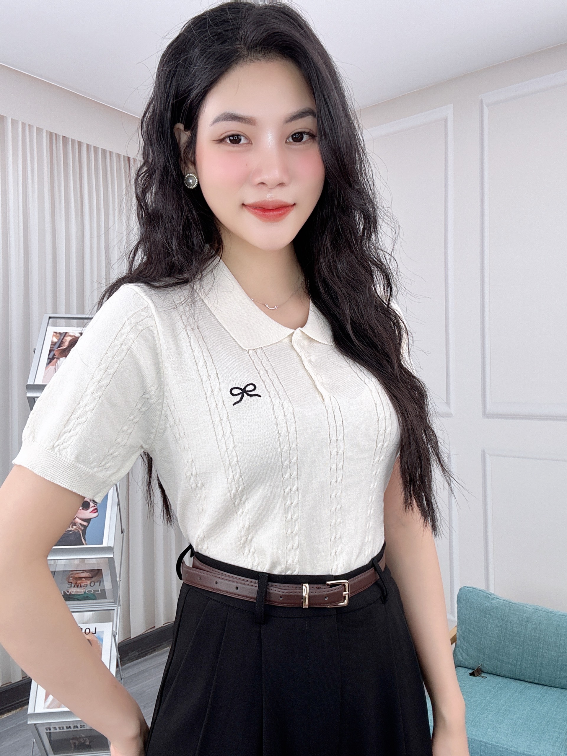 Áo Len Mongtoghi Logo Nơ Điệu Đà, Nữ Tính