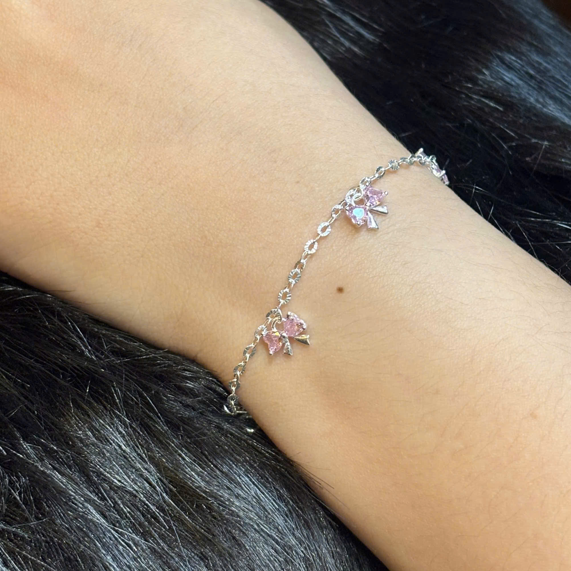 Vòng tay bạc xi kim nơ tim hồng_thumbnail_1