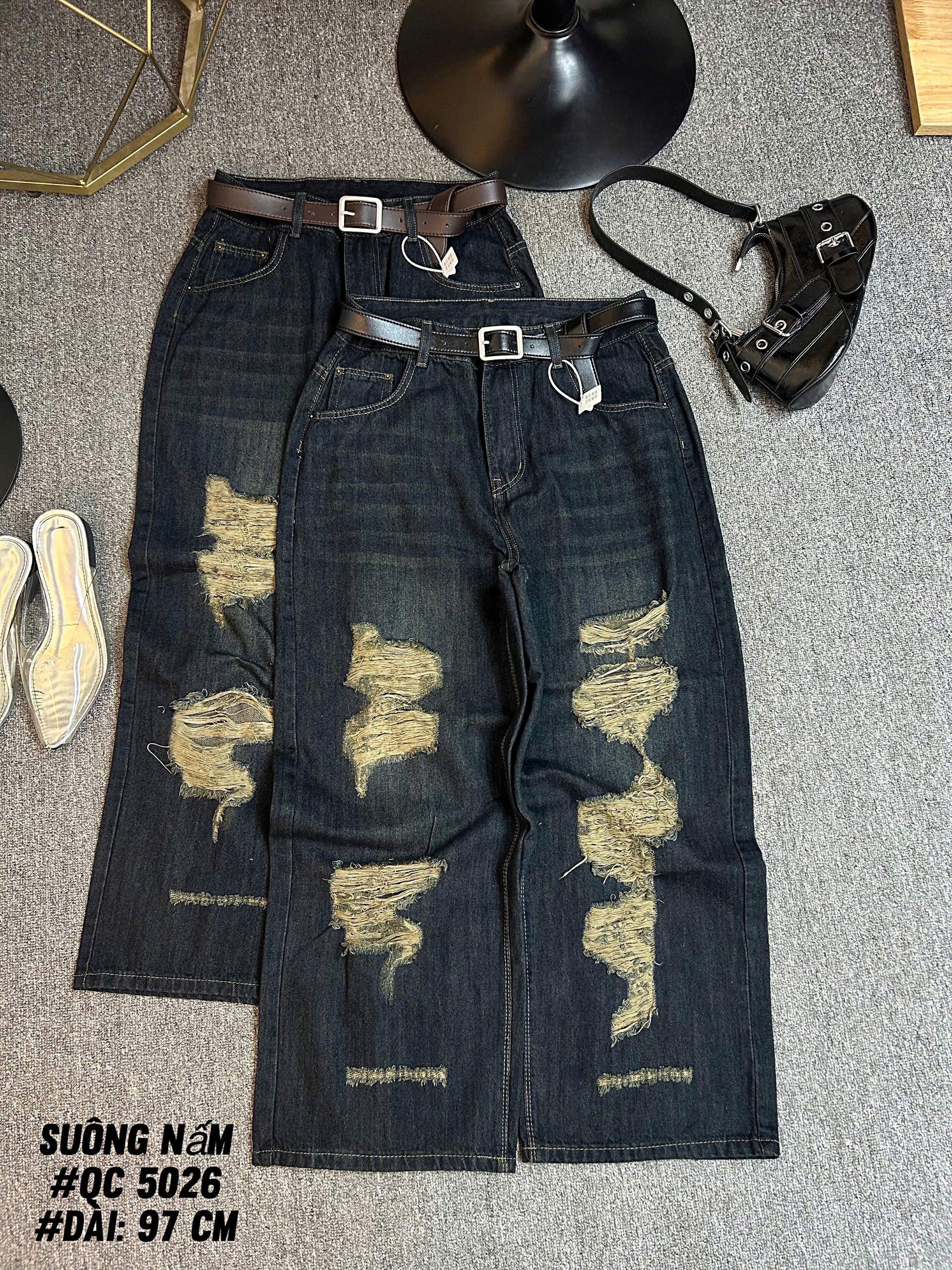 Quần suông thêu rách 97cm bigsize QJ5026 dành cho nàng béo mập từ 55-90kg